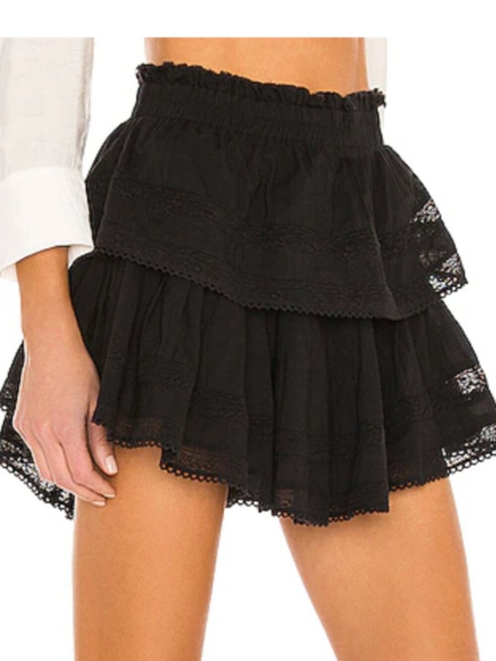 LoveShackFancy Mini Skirt Black Ruffle Size P
